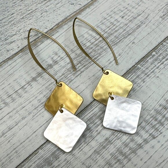 Jane Marie Earrings Matte Gold Tone Silver Tone 3 Inch Length New - Picture 3 of 4